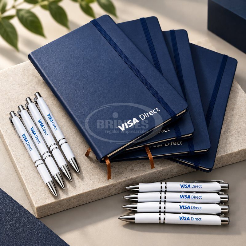 Kit Block de Notas y Bolígrafos Serigrafiados para visa direct